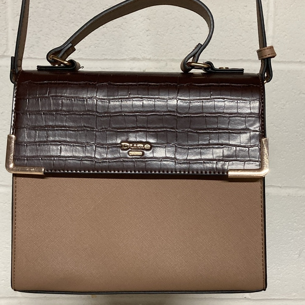 Dune London Brown Two-Tone Croc-Texture Top Handle Crossbody Bag - Picture 2 of 7